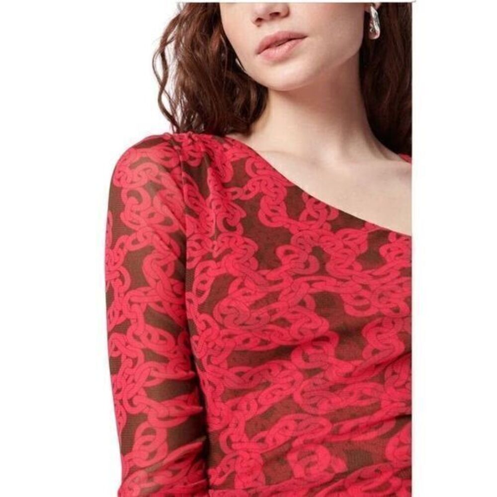 Diane Von Furstenberg Edyna Dress Midi Crawling Chain‎ Small Beet Pink Large - Picture 2 of 12